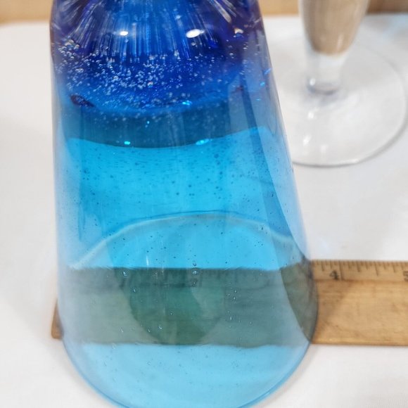 3) Crate Barrel Aqua Seeded Bubble Stem Water Sweet Tea Glasses - Picture 10 of 10